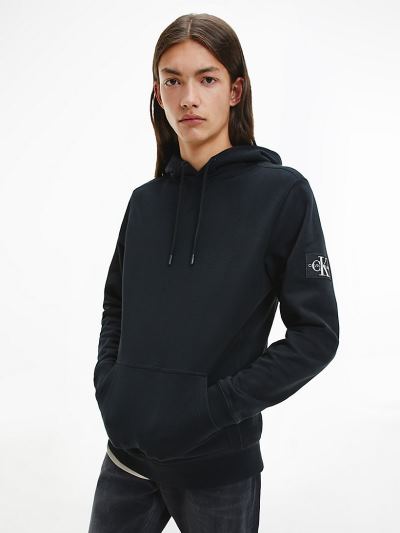 Calvin Klein Ruhák HU350154 | Calvin Klein Organic Cotton Badge Férfi Kapucnis Pulóver Fekete